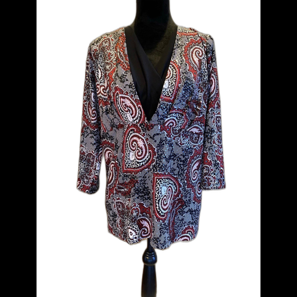 Cato Top Womens Blouse Black Burgundy Plus Size 18‎ / 20 Pullover V Neck Dressy